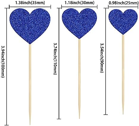 Gyufise 30Pcs Heart Cupcake Toppers Deep Blue Glitter Sweet Love Heart Cupcake Pick Decorations Valentine's Day Cake Decorations for Wedding Engagement Bridal Shower Birthday Party Supplies