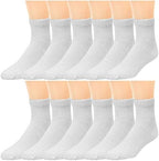 Falari 12-Pack Diabetic Socks Quarter Ankle Unisex Physicians Approved Socks (10-13, White)