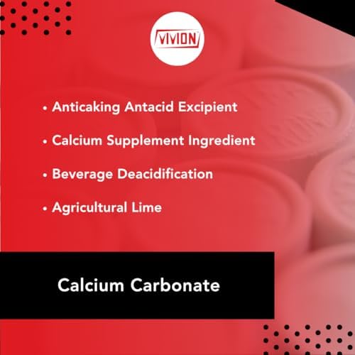 Calcium Carbonate Powder - 1000 Grams - Food Grade Anticaking Antacid Excipient Ingredient - Wine Deacidification & Limestone Filler Soil Amendment 1 kg (2.2 lb)