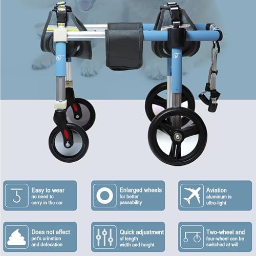 4 Wheel Dog Wheel Chair Leg Brace Adjustable, Back Leg Dog Wheelchair, Dog Wheel Chair for Front Legs, Full Support Mobility Aid for Dog Hip Support for Mall Medium Large Pet(Blue,XL)