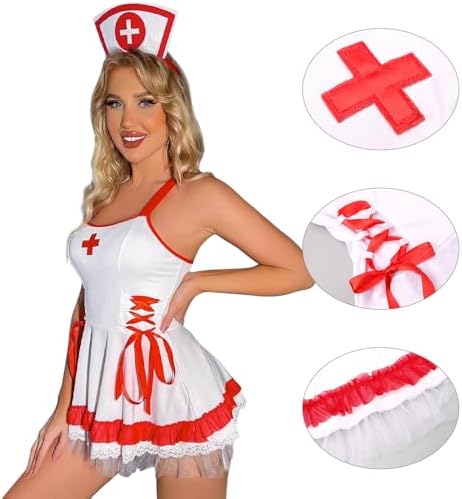 Women’s Sexy Nurse Lingerie Cosplay Costume Outfit Fancy Dress Bodysuit Ladies Nurse Uniform Nightwear Set