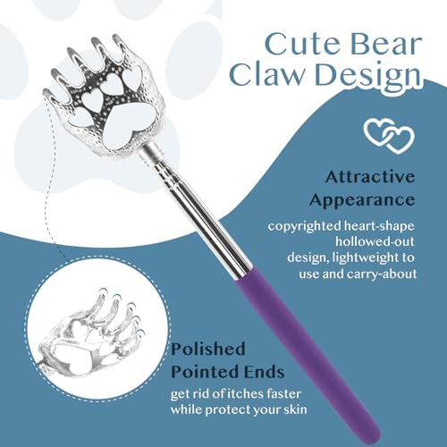 Plazuria (4-Pack) Extendable Back Scratchers - Metal Claws with Telescopic Rubber Handles - Stocking Stuffers for Men, Women, Kids