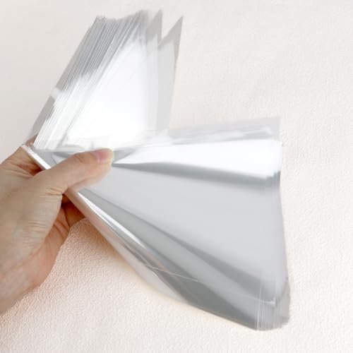 100Pieces Cone Shaped Treat Bags, Cone Shaped Cellophane Treat Bags, 10x5 Inches Triangle Clear Plastic Candy Bag with Twist Ties for Popcorn Cookies Gift Spring Holiday Graduation Party Supplies