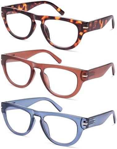 AMOMOMA 3 Pack Retro Square Reading Glasses for Women Men Trendy Vintage Blue Light Blocking Readers AM6200