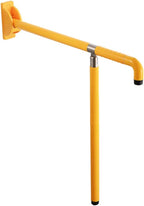 Wall to Floor Folding Toilet Grab Bar, Bathroom Handrails with Supporting Legs, for Elderly Disabled Handicap, White/Yellow (26inch/30inch)