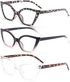 DXYXYO Cat Eye Reading Glasses for Women 3 Pack Anti Blue Light Computer Readers Stylish Retro with Spring Hinge