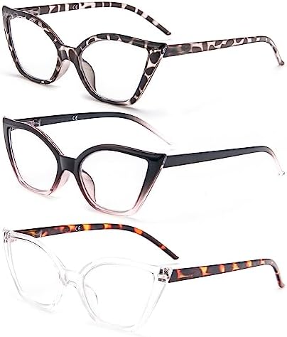 DXYXYO Cat Eye Reading Glasses for Women 3 Pack Anti Blue Light Computer Readers Stylish Retro with Spring Hinge