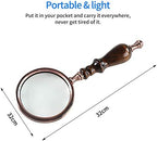 MSLAN Magnifying Glass,10X Antique Copper Handheld with Wooden Handle and Real Glass,Best Reading Magnifier for Elderly,Macular Degeneration