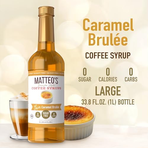 Matteo's Caramel Brulee for Coffee, Lattes, Cappuccinos & Desserts – Sugar-Free Sweetener for Beverages, Keto Friendly, Zero Calories, Indulgent Flavor, Non-Alcoholic,Ideal for Hot Drinks 33.8oz (1pk)