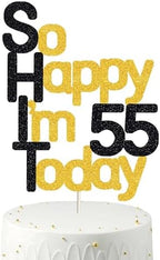 So Happy I'm 55 Today! Birthday Cake Toppers-Black Glitter, Fifty Five Cake Topper, 55 cake toppers, 55th birthday decorations,55th Birthday Cake Topper, 55 Decorations for Cake