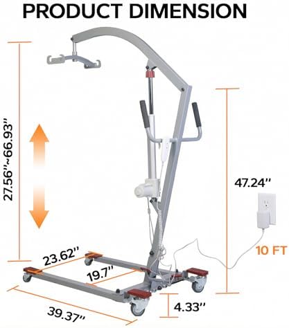 Electric Patient Lift with Sling - 400lbs Body Transfer Lift for Full/Partial Paralysis Patients, Plug-in Operation for Home Care, Hospital & Healthcare Facilities