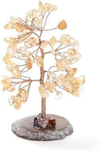 2Pcs Natural Citrine Chips Stone Tree Decorations with Agate Pedestal Display Energy Lucky Crystal Tree Ornaments Garden House Living Room Desk Office Table Home Decor Birthday Crystal Jewelry Gifts