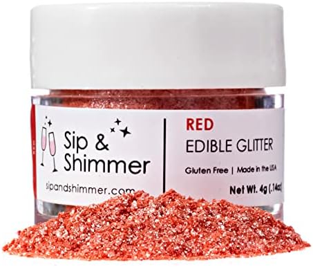 Edible Red Drink Glitter for Cocktails by Sip and Shimmer – Food Grade Shimmer Dust for Drinks, Champagne, Prosecco & Cocktails – Cocktail Glitter Powder – 25 Servings