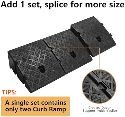 2Pack Plastic Curb Ramp for Driveway, Each 5.12" H x 10.63" W x 9.52" L, Extensible for Low Cars, Motorcycle,Bike, Cart Lawn