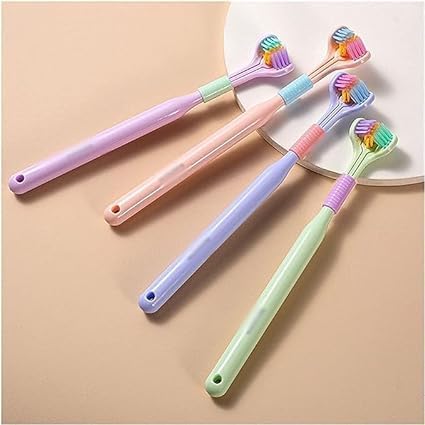 2 Pcs Random Color Three-Sided Soft Hair Toothbrush, Deeply and Thoroughly to Clean Teeth and Gums, Effective Wrap-Around Design,Manual Toothbrushes Suitable for Adults and Children Health