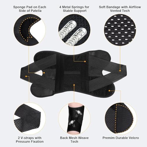 Knee Brace with Side Stabilizer, 1PC Breathable Knee Support Brace Open-Patella Stabilizer Adjustable Compression Knee Brace for Men Women Meniscus Tear ACL MCL Arthritis Joint Pain Relief (Black, 2XL)