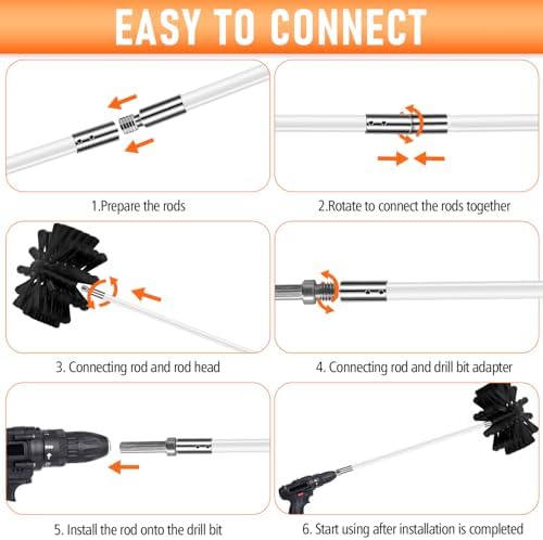 30Feet Chimney Sweep Kit,8 in Brush Head,Dryer Vent Cleaner Kit, Chimney Sweep&Chimney Cleaning Kit, Rotary Chimney Cleaning System for Flue/Fireplace/Sewage Pipe/Hood with 23 Nylon Flexible Rods