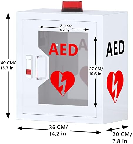 AED Defibrillator Wall Mounted Cabinet, Steel Storage Cabinet with Alarm and Light, AED Cabinet fits All Brands Cardiac Science, Zoll, AED Defibrillator, Physio-Control, 14.2 x 7.8 x 15.7 Inch