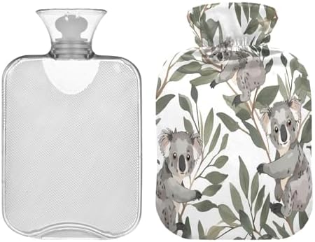 Koala and Leaves Hot Cold Water Bottle with Fleece Cover PVC Hot Water Bag 1 Liter