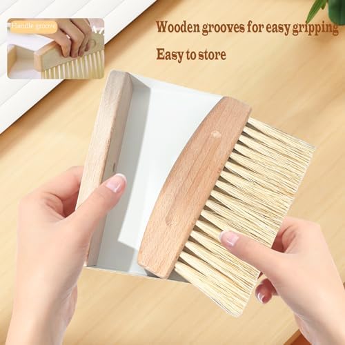 Mini Broom and Dustpan Set Small Metal Dustpan and Brush Set Hand Whisk Broom for Home Office Desktop Sofa Pet Care Household Cleaning (sisal Hemp bristles, White)