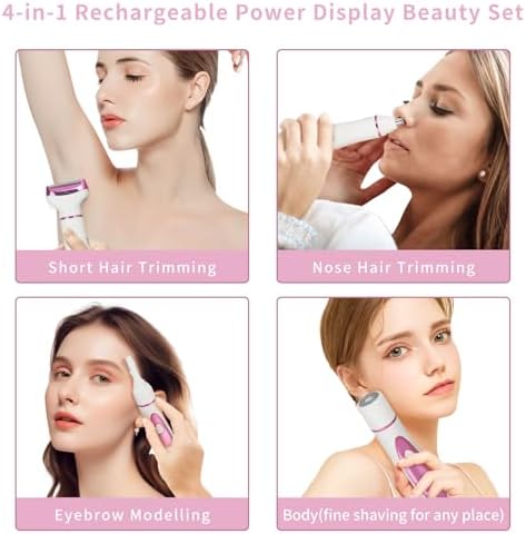 Wet & Dry Electric Razor for Women Men,4 in 1 Rechargeable Led Display Electric Shaver and Facial Hair Remover,Painless Ladies Body Razors for Nose Face Body Leg Bikini Arm Hair (Purple)