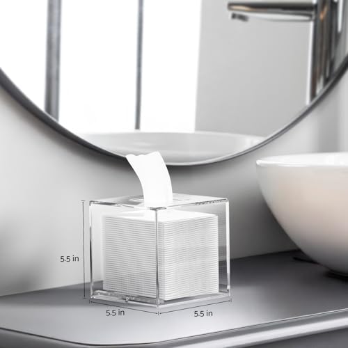 HIIMIEI Acrylic Tissue Box Cover 5.4x5.4x5.4'' Clear Tissue Holder Napkin Dispenser for Home Office Restaurant-Clear