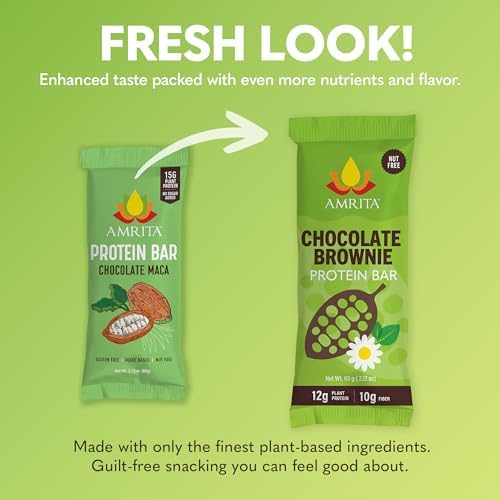 Amrita Nut Free Chocolate Brownie Vegan Protein Bars (12 Count) | 12g Plant-Based Protein Bar | Peanut Free, Gluten Free, and Dairy Free | Low Sugar, High Fiber, Healthy School-Safe Snacks