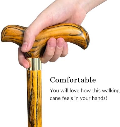 Handmade Wooden Walking Canes Stylish Hardwood Walking Sticks with Wrist Strap and Rubber Tips - 36 Inches
