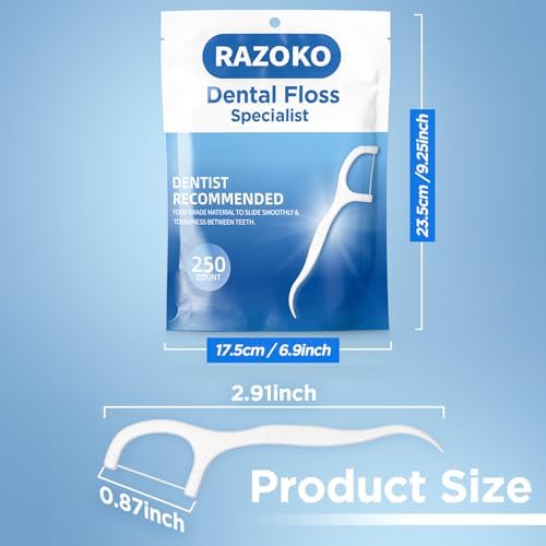 RAZOKO Dental Floss Picks 500 Count, Unflavored Disposable Flossers, High-Tension Shred-Resistant Flossers for Teeth & Gum Cleaning, PTFE & PFAS Free, Portable Oral Care Tool for Home & Travel