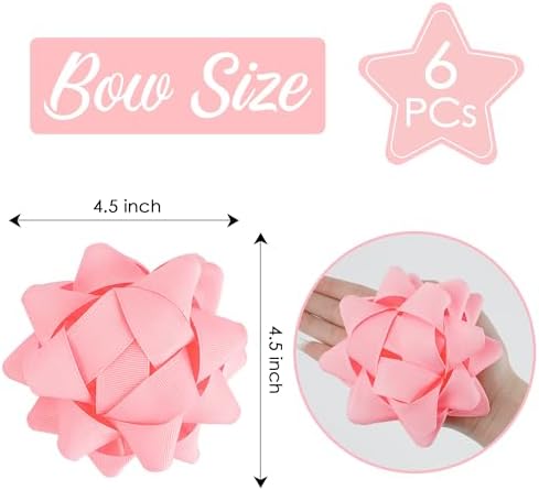 AIMUDI Baby Pink Bows for Gift Wrapping 4.5'' Grosgrain Gift Bows Self Adhesive Bows for Presents Baskets Birthday Party Holiday Baby Shower Decorations - 6 Counts