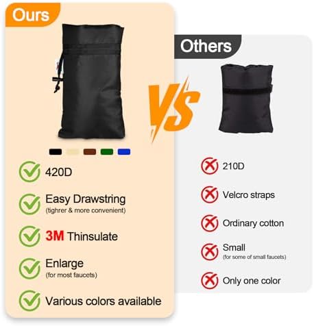 Enlarge Outdoor Faucet Cover for Winter Freeze Protection, 3M Thinsulate, 10”H x 6.3”W Hose Bib Covers for Wall Taps Outside, Waterproof & Frost Free Insulated Spigot Cover, 2 Pcs Faucet Socks - Black