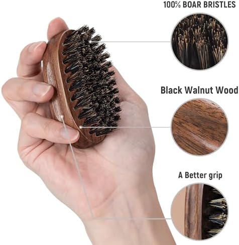BFWood Small Travel Beard Brush - Natural Boar Bristles with Black Walnut Wood