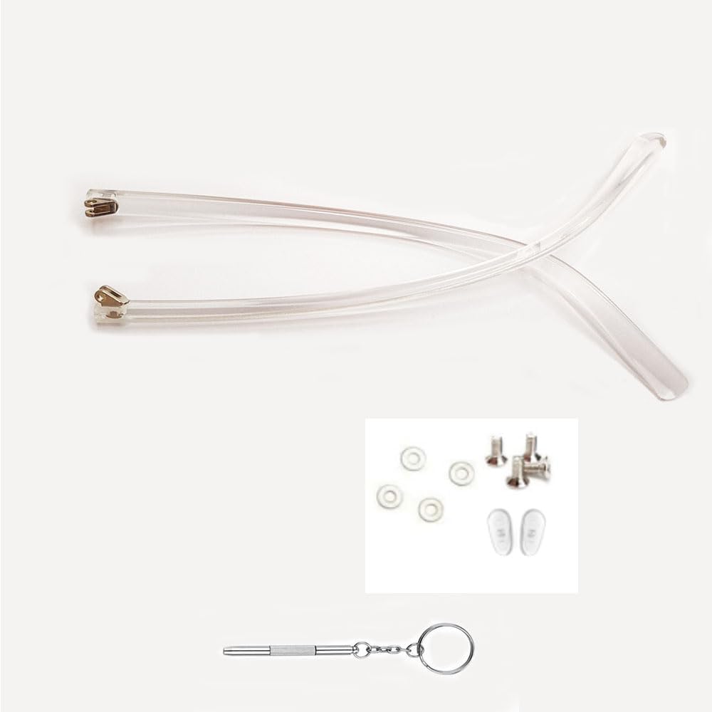 1 Pair Glasses Legs Replacement Temples Glasses Metal Frame Arms Legs Replacements Screws and Screwdriver Double Flat Teeth (Transparent)