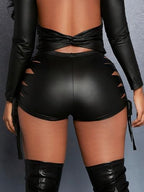 Verdusa Women's Faux Leather Shorts Sexy Micro Booty Mini Shorts Night Club Outfits Hot Short