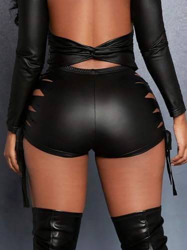 Verdusa Women's Faux Leather Shorts Sexy Micro Booty Mini Shorts Night Club Outfits Hot Short
