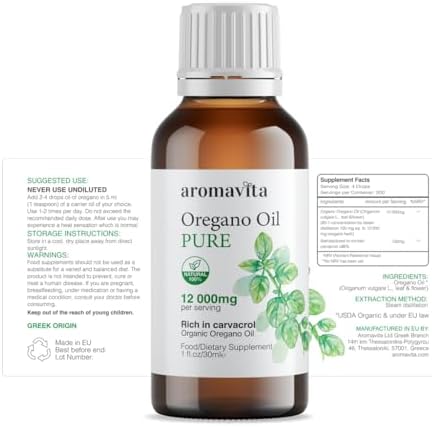 Essential Organic Oil of Oregano-100% Pure Undiluted Greek Oregano Oil with Carvacrol - Over 86%, Non-GMO, Extra Strength Oregano Oil Organic Liquid Drops, 1 FL.OZ/30ml