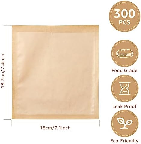 CertBuy 300 PCs Wax Paper Bags with Window - Greaseproof, Food Grade, 7.5 x 7 Inches - Bakery, Cookies, Sandwiches