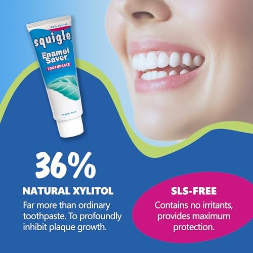 Squigle Enamel Saver Toothpaste : 36% Xylitol. with Fluoride. SLS Free. Prevents Canker Sores, Bad Breath, Perioral Dermatitis, Chapped Lips. Soothes & Protects Dry Mouths - 1 Pack