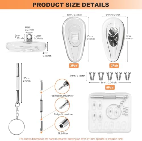 Eyeglass Nose Pads, 6 Pairs of Screw-in Thick Silicone Air Chamber Nose Pads, Glasses Repair Kit with Screwdriver and Micro Screws