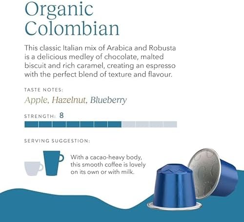 Cru Kafe Colombian USDA Organic Espresso Coffee Capsules (50 Pods) Fairtrade Coffee Pods Compatible with Nespresso Original Line and Pixie Machines