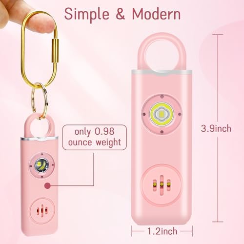 Personal Safety Alarm for Women, Teens, Elderly and Children 130dB - Sound Alarm Keychain with LED Lights, Security Alarm Keyring-Pink