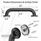 12" Stair Handrail, Wall-Mounted Safety Grab Bar for Indoor & Outdoor Steps, Rustic Pipe Design, Black ((2 Sets))