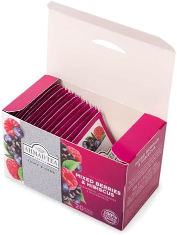 Ahmad Tea Herbal Tea, Mixed Berries & Hibiscus Teabags, 20 ct (Pack of 1) - Decaffeinated & Sugar-Free