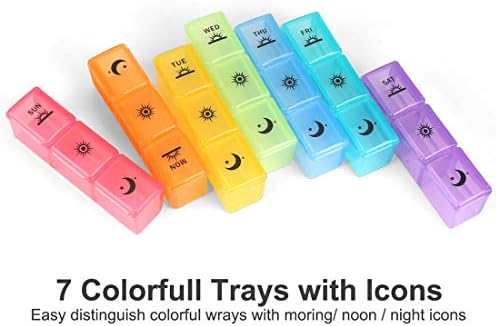 Weekly Pill Organizer,3-Times-A-Day 7 Day Pill Box Large Compartments Moisture-Proof Pill Case Medication Reminder Portable Travel Container for Vitamins Fish Oil Compartments Supplements