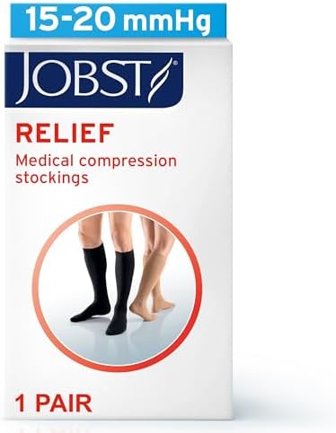 JOBST Relief Knee High Graduated Compression Socks, 15-20 mmHg - Comfortable Unisex Design - Open Toe, Beige, Small