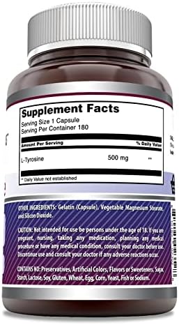 Amazing Formulas L-Tyrosine Amino Acid Supplement | 500 Mg per Serving | 180 Capsules | Non-GMO | Gluten-Free | Made in USA