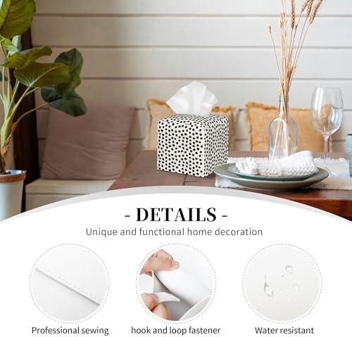 Polka Dot Black Circle Tissue Box Cover Square,Abstract Round Brush Strokes Tissue Box Holder Waterproof Leather Facial Paper Organizer Dispenser for Bathroom Home Car Nightstand Vanity Desk