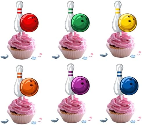 18pcs Bowling Cupcake Toppers for Boys Girls Adults Happy Birthday Bowling Party Decorations Supplies Sport Ball Bowling Cake Decorations