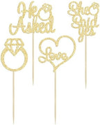 Gyufise He Asked She Said Yes Cupcake Toppers Gold Glitter Diamond Ring Heart Love Cake Picks for Wedding Engagement Party Cake Decorations 24 Pack