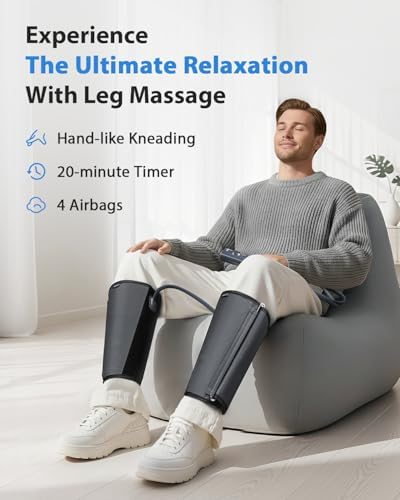 CINCOM Leg Massager for Circulation and Pain Relief, Air Compression Calf Massager with 2 Modes 3 Intensities Helpful for RLS Edema and Muscle Soreness